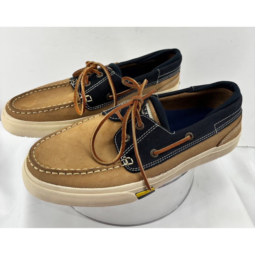 Sebago Docksides Boat Shoes Men's Size 8M Tan Navy Suede Leather Moc Toe Lace Up